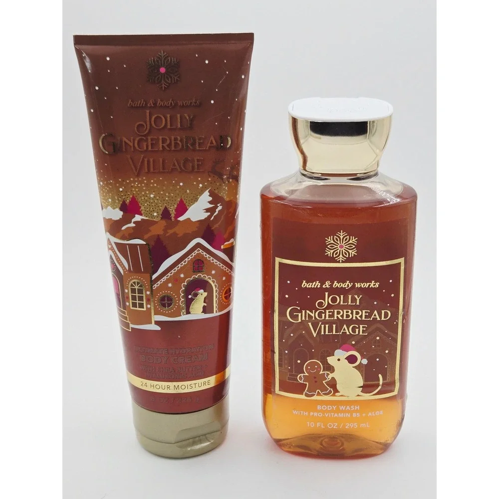 Bath & Body Works Jolly Gingerbread Village Body Cream and Body Wash Set